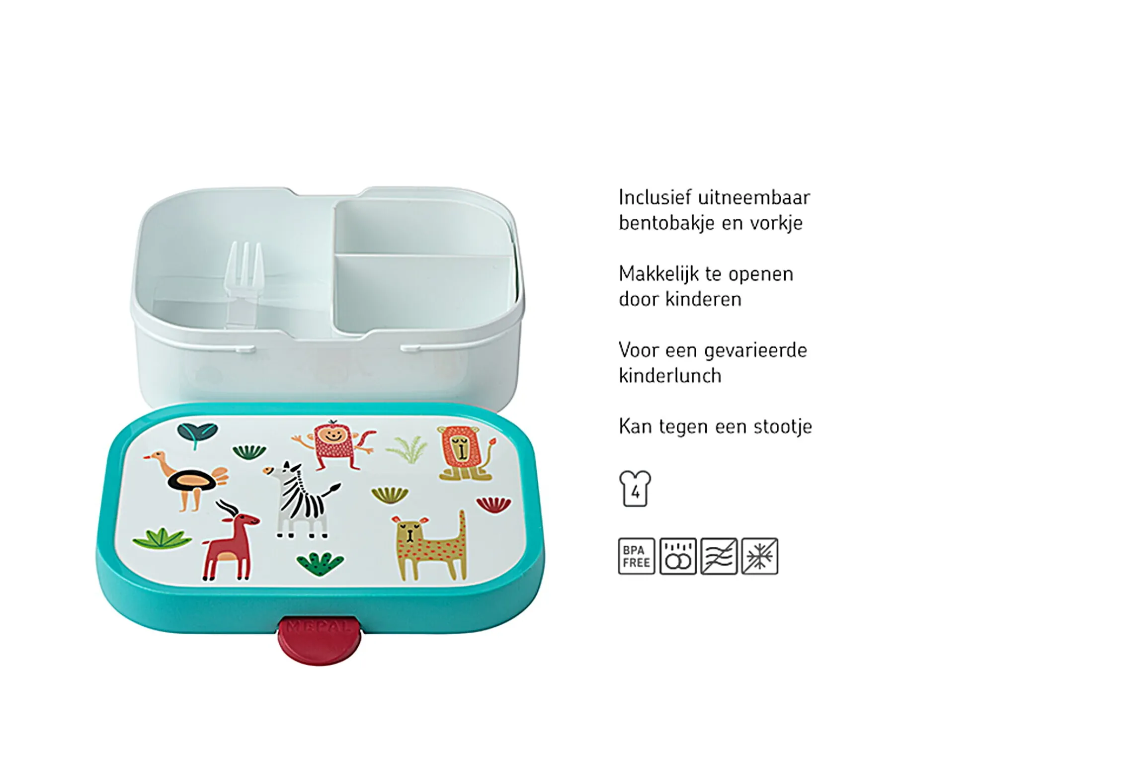 Mepal Back To School Sets Met Print|Broodtrommel Met Naam<Campus Bento lunchbox met vorkje - Animal Friends