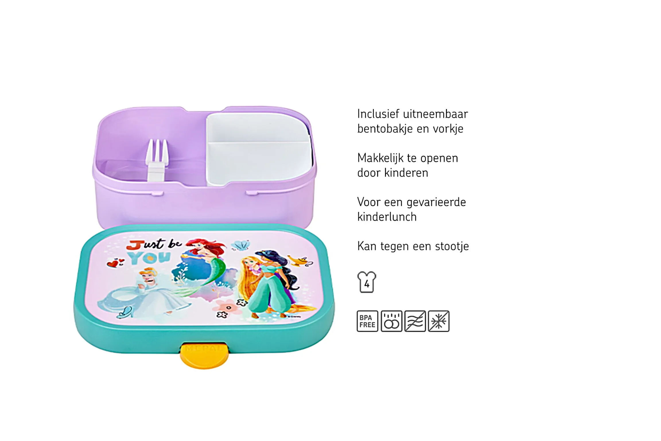 Mepal Back To School Sets Met Print|Broodtrommel Met Naam<Campus Bento lunchbox met vorkje - Disney Princess