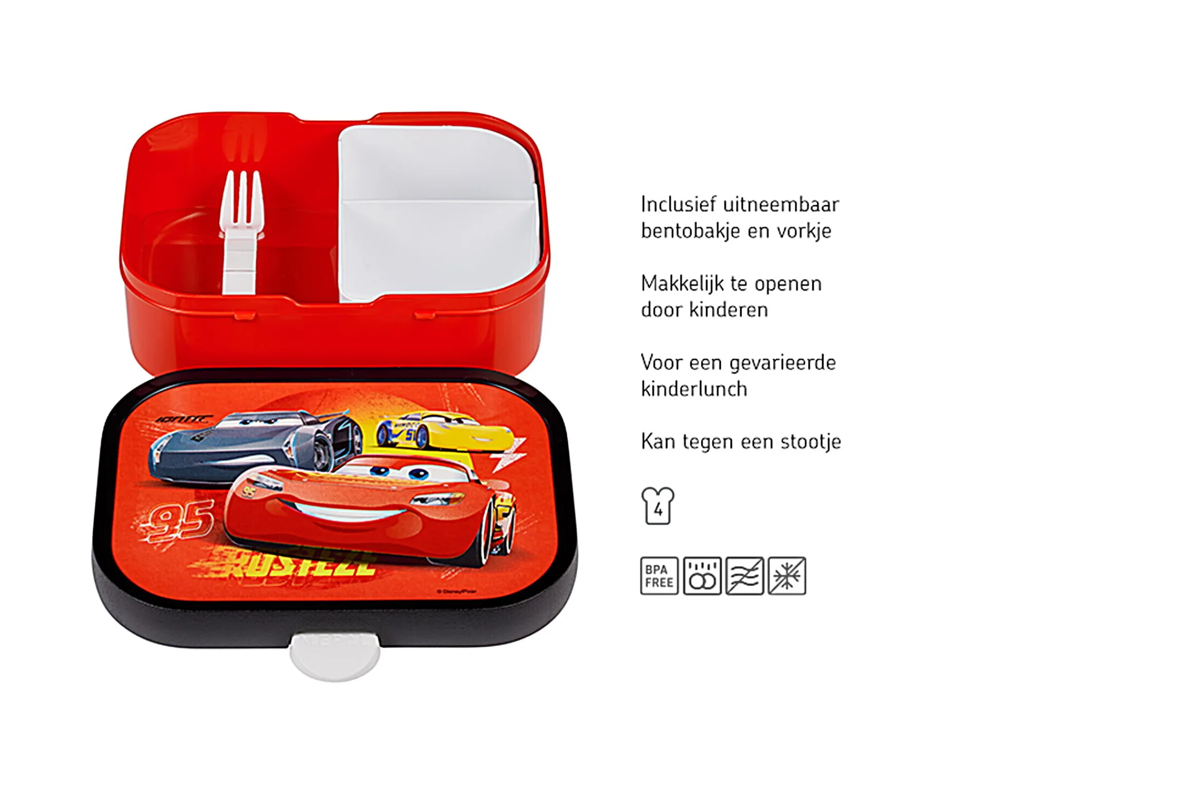 Mepal Back To School Sets Met Print|Broodtrommel Met Naam<Campus Bento lunchbox met vorkje - Cars