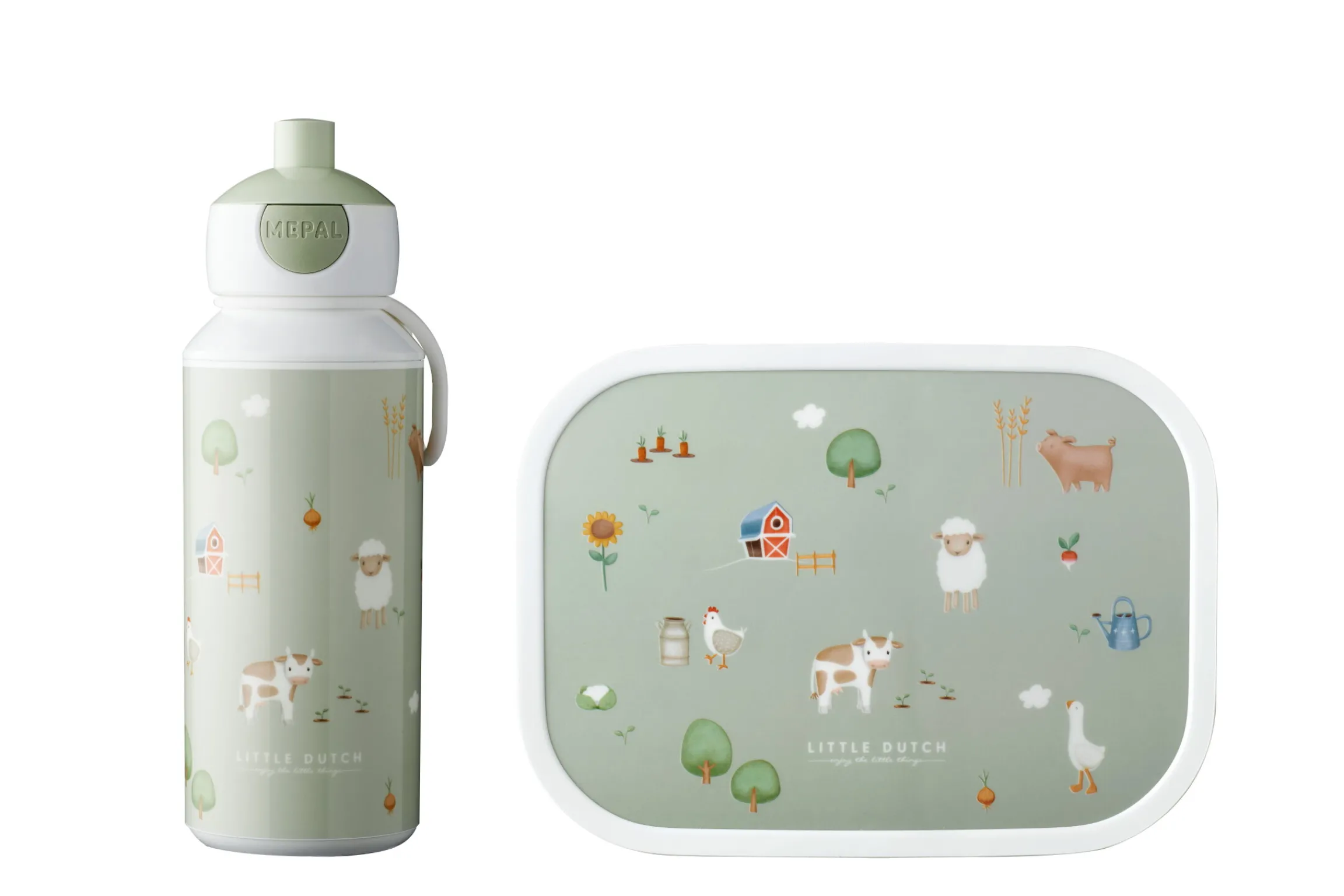 Mepal Drinkfles Pop-Up|Pauzesets<Lunchset Campus (pop-up drinkfles en lunchbox) Little Dutch - Little Farm