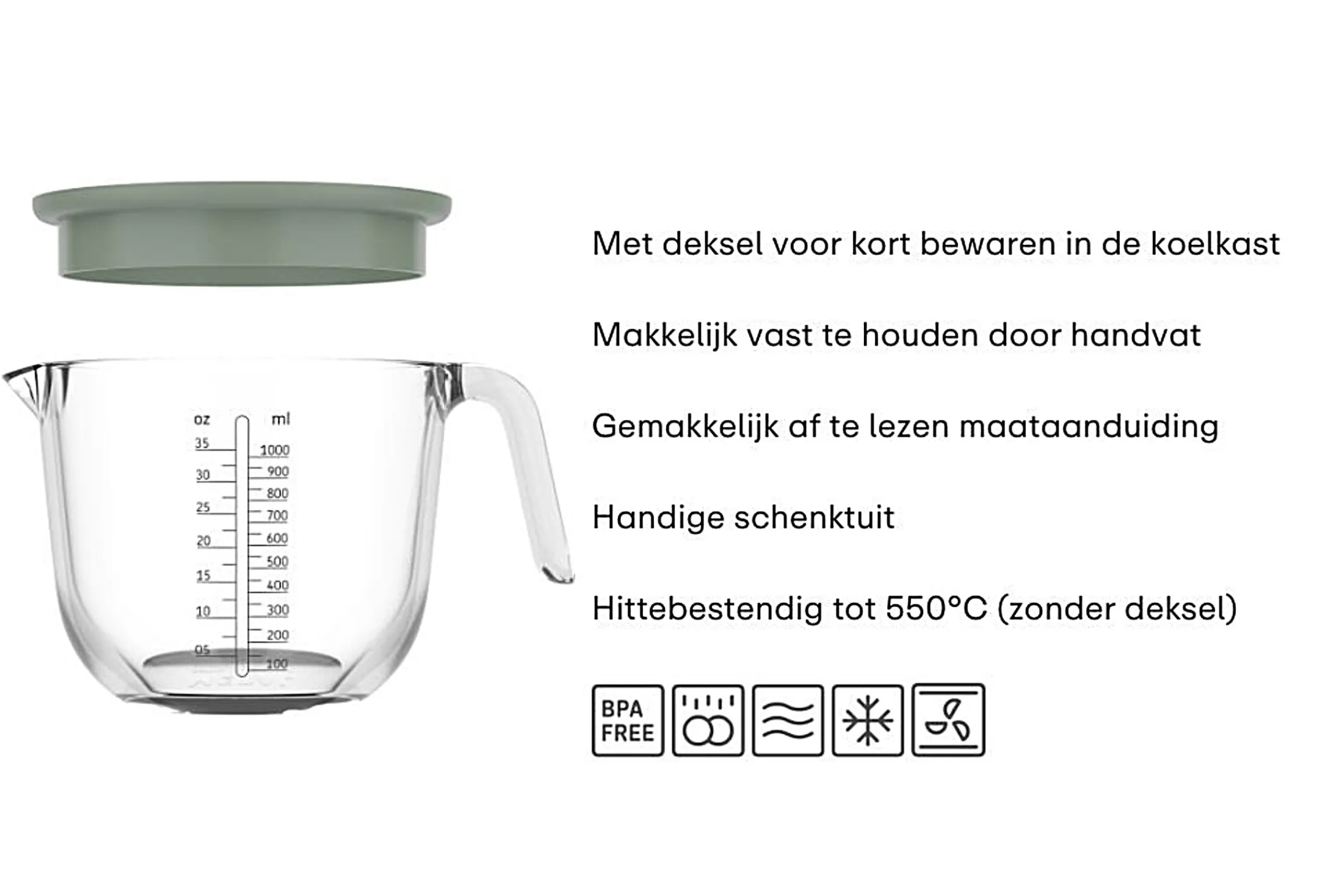 Mepal Maatbekers<Maatbeker met deksel Chef It glas 1000 ml - Coral