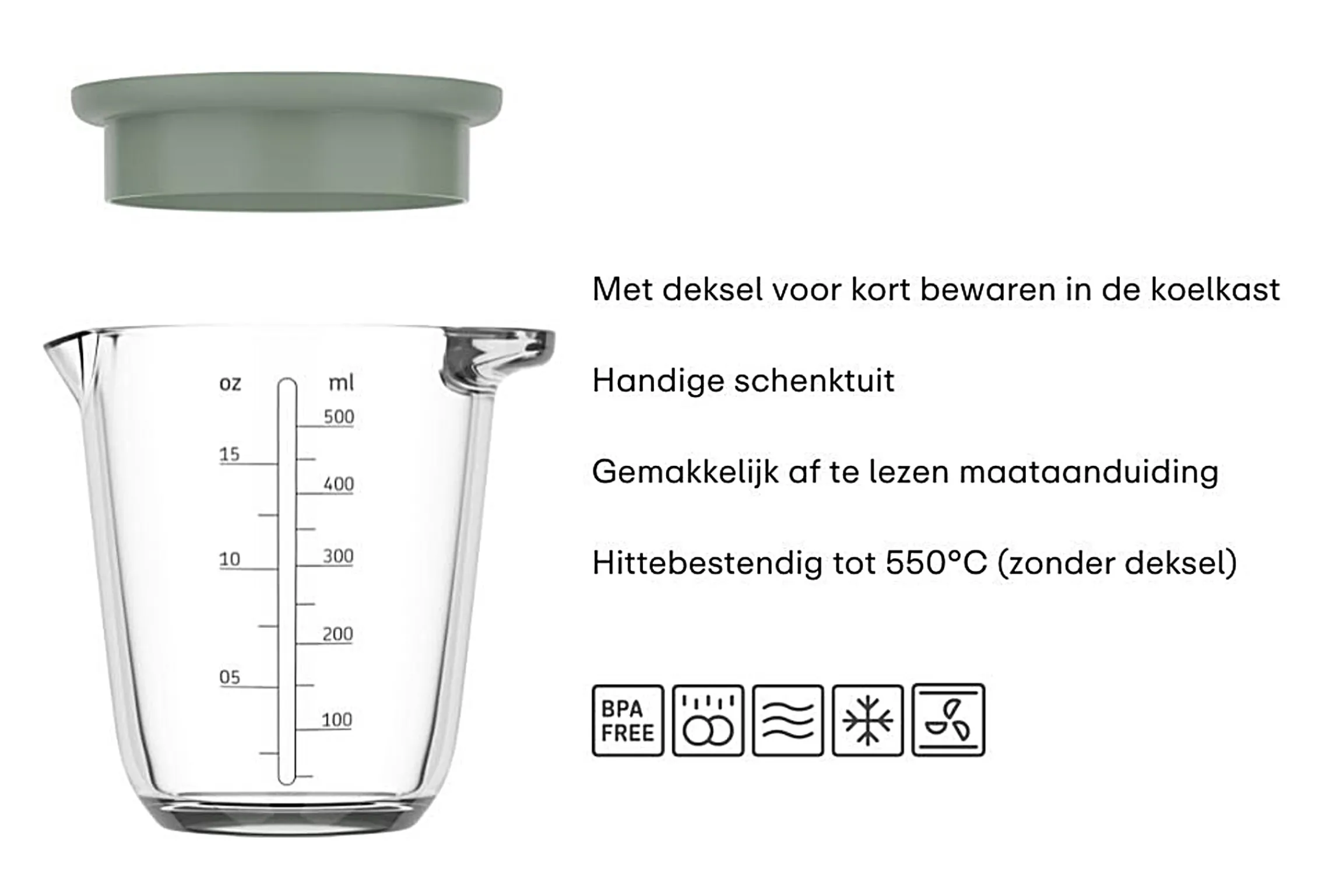Mepal Maatbekers<Maatbeker met deksel Chef It glas 500 ml - Coral